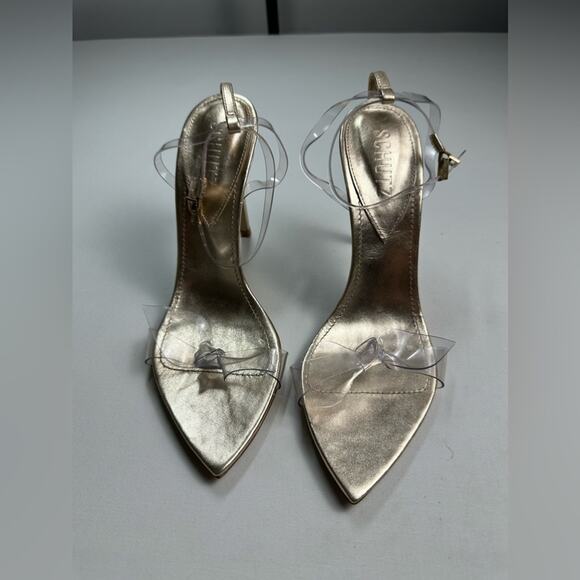 SCHUTZ Clear Bow Strappy Heels Gold Size 8.5 NWOB - Picture 5 of 9